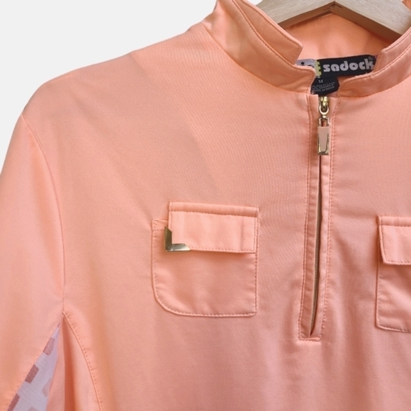 Jamie Sadock Light-weight 1/4 Zip Shirt, Sheer Undersleeve, Long Sleeve, Size M - Picture 3 of 14